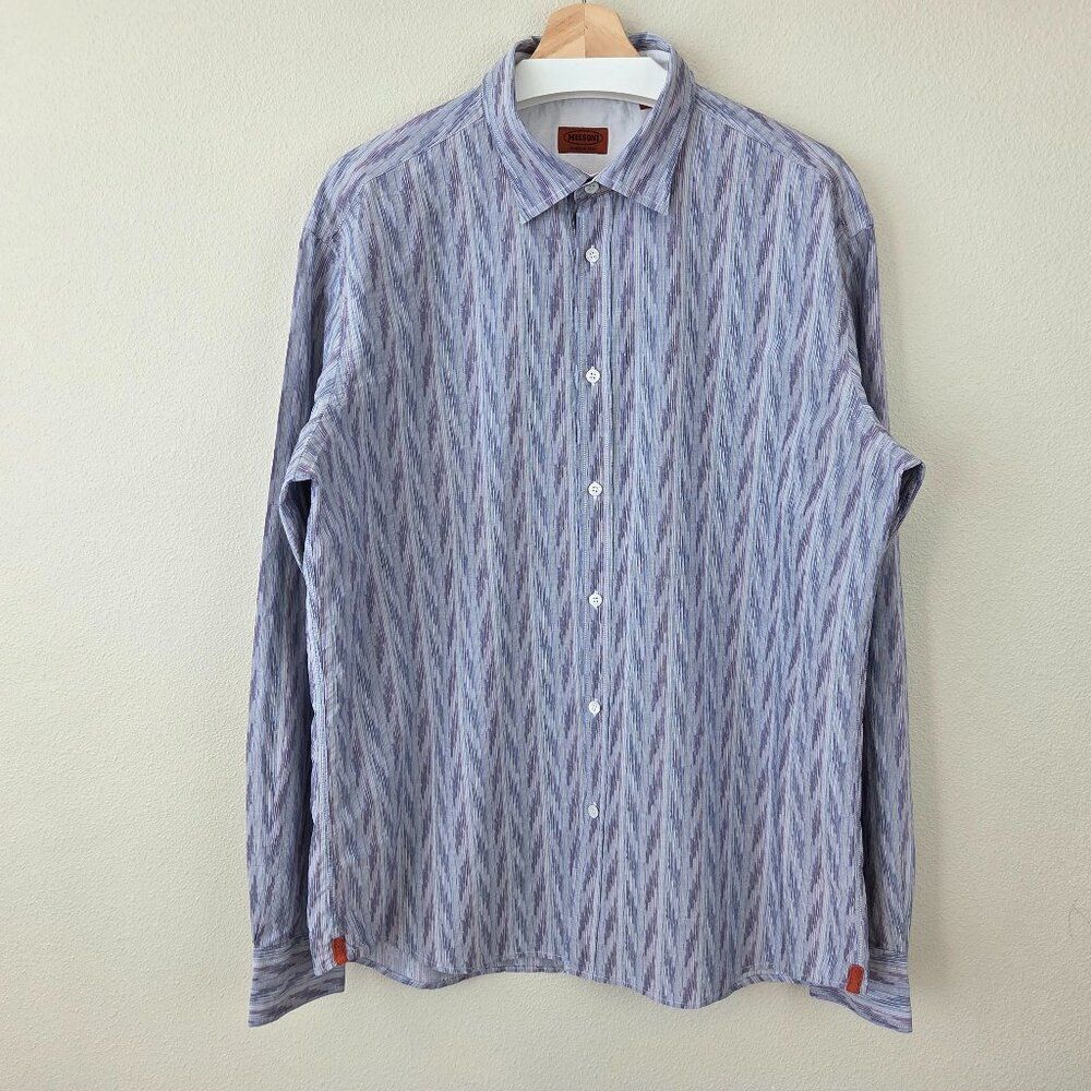 Missoni Mens Button Up Dress Shirt Italian 56 3XL Designer Blue Chevron Vintage